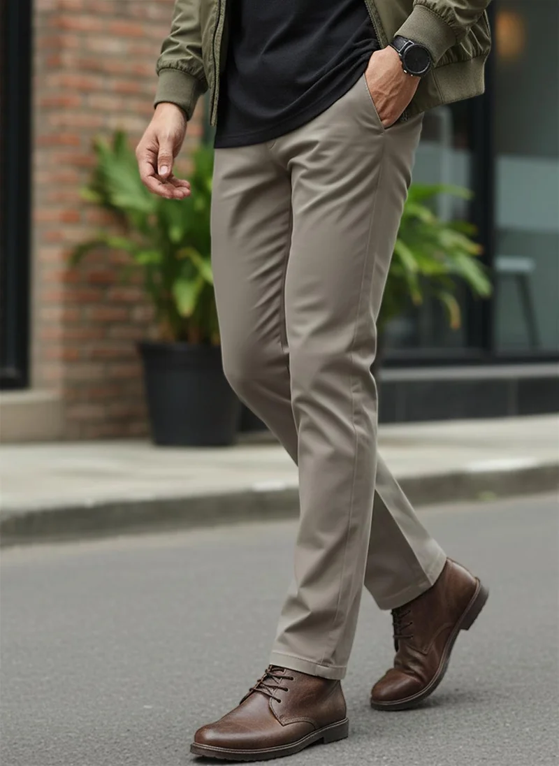 Urbano Fashion Men's Dark Grey Cotton Slim Fit Casual Chinos Trousers Stretch